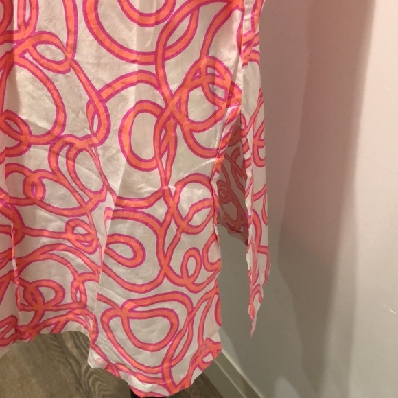 Gretchen Scott cotton tunic blouse beach cover-up size M orange pink geo pattern - Picture 4 of 8
